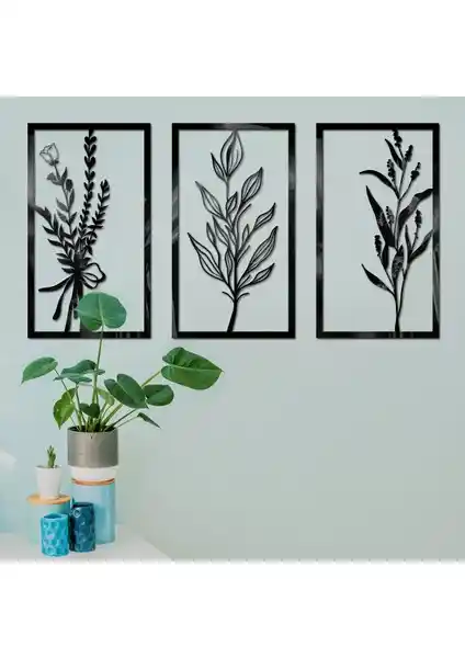 Standartlar 3'lü Çiçek Figürlü Lazer Kesim Ahşap Tablo ile Dekorasyonunuza Şıklık Katın