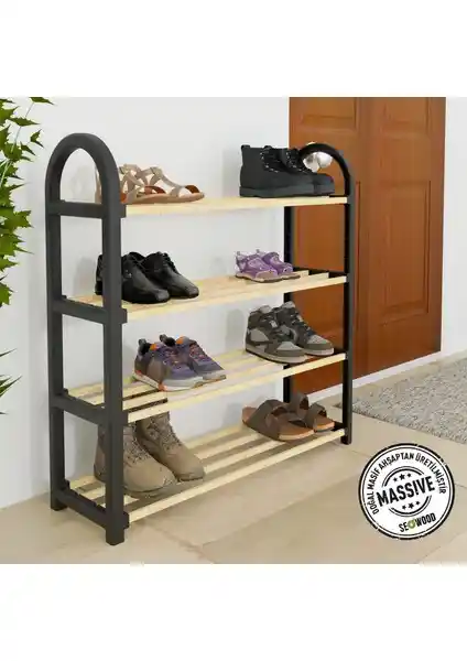 Stickwood Çok Amaçlı 4 Katlı Masif Ahşap Ayakkabılık Giriş ve Koridor İçin Tasarım