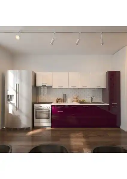 T Designo Hazar Mutfak Dolabı Mürdüm ve Beyaz Modern Şıklık ve Fonksiyonellik