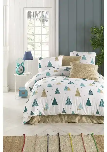 Tabu Home Üçgen Puantiyeli Beyaz Çift Kişilik Nevresim Seti Modern ve Dayanıklı Tasarım