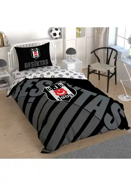 Taç Beşiktaş Siyah Logo Tek Kişilik Nevresim Takımı Yüksek Kalite ve Şık Tasarım