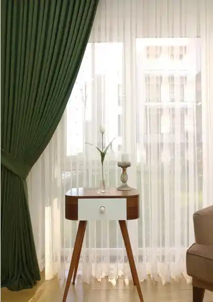 Taç Çimen Yeşili Petek Kadife Dokulu Fon Perde Modern ve Şık Tasarım