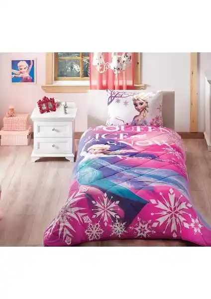 Taç Disney Frozen Elsa Tek Kişilik Yatak Örtüsü Çocuk Odası İçin Uygun ve Dayanıklı Tasarım