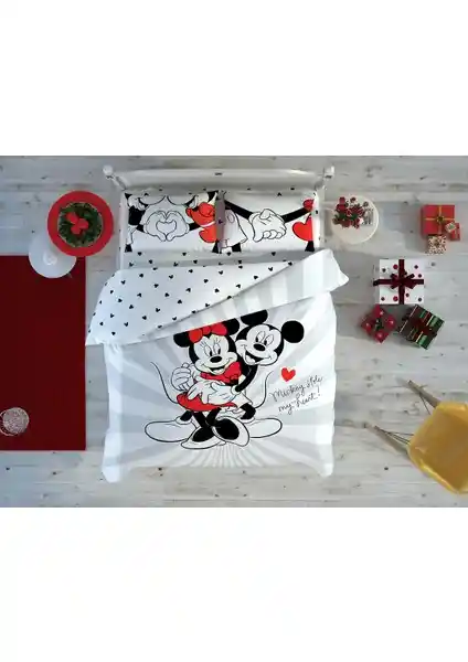 Taç Disney Minnie Mickey Love Day Çift Kişilik Nevresim Takımı Geniş ve Şık Tasarım