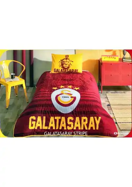 Taç Galatasaray Stripe Tek Kişilik Yatak Örtüsü Modern Tasarım ve Dayanıklılık