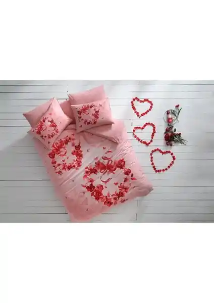 Taç Glow Parlayan Çift Kişilik Pembe Pamuk Nevresim Takımı Yatak Odası Dekorasyonu