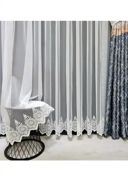 Taç Grek Etek Desenli Tül Perde 200x250 cm Şık ve Dayanıklı Tasarım