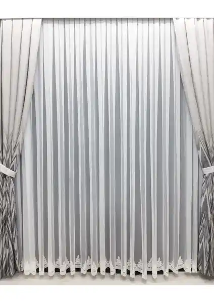 Taç Issa Prede Grek Tül Nakışlı Sık Pile Perde Estetik ve Dayanıklı Modern Tasarım