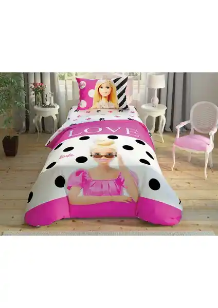 Taç Lisanslı Barbie Glitter Tek Kişilik Nevresim Takımı Çocuklar İçin Renkli ve Kaliteli Uyku Konforu