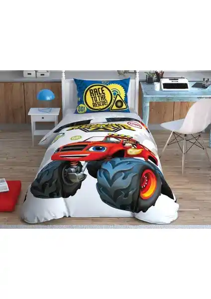 Taç Lisanslı Blaze Road Rescue Tek Kişilik Nevresim Takımı Modern ve Çevre Dostu Tasarım