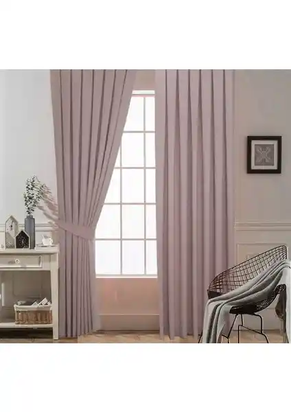 Taç Pileli Fon Perde Pudra 70x260 cm Şık ve Dayanıklı Modern Ev ve Ofis Dekorasyonu