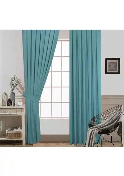 Taç Pileli Fon Perde Turkuaz 70x260 cm Modern ve Şık Dekorasyon Çözümü