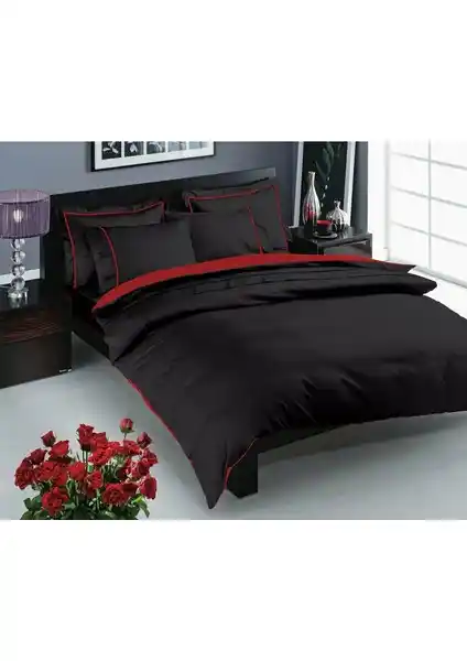 Taç Prestige Siyah Çift Kişilik Saten Nevresim Takımı Modern ve Şık Tasarım