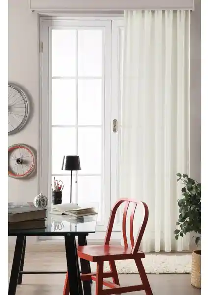 Taç Şantuk Tül Perde Ekru Düz Dikiş, Modern ve Dayanıklı Ev Dekorasyonu İçin