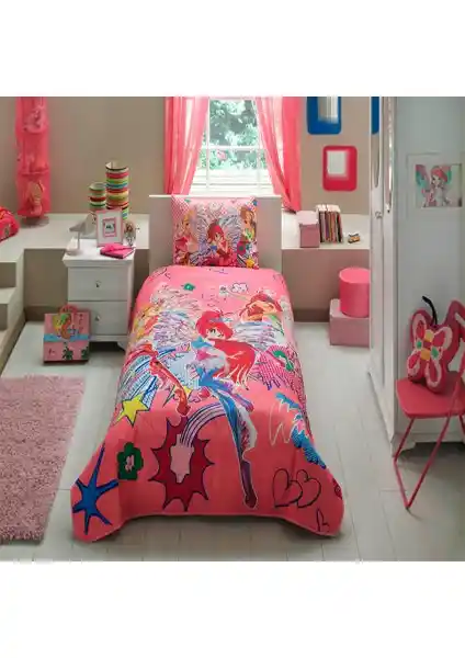 Taç Winx Kız Güçlendirme Ranforce Yatak Örtüsü Çocuk Odası İçin Renkli ve Dayanıklı Tasarım