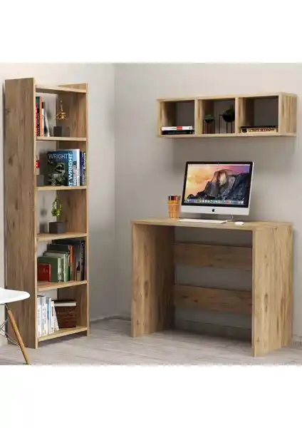 Tanmob Çalışma Masası Raflı Kitaplıklı Çam - Fonksiyonel ve Estetik Ofis Mobilyası