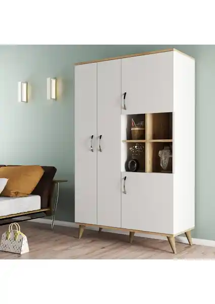 Tanmob Maxi 4 Kapaklı Askılıklı Raflı Çok Amaçlı Dolap Beyaz Modern Tasarım