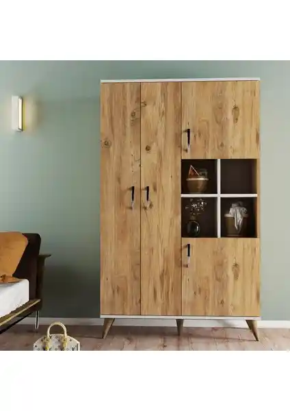 Tanmob Maxi 4 Kapaklı Askılıklı Raflı Çok Amaçlı Dolap Çam - Dayanıklı ve Şık Depolama Çözümü