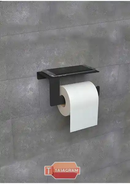 Tasagram Metal Siyah Telefon Raflı Tuvalet Kağıtlık Dayanıklı ve Şık Modern Tasarım