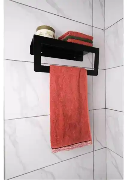 Tasagram Siyah Havlu Tutacağı ve Raflı Metal Havluluk ile Şık ve Fonksiyonel Banyo ve Mutfak Dekorasyonu