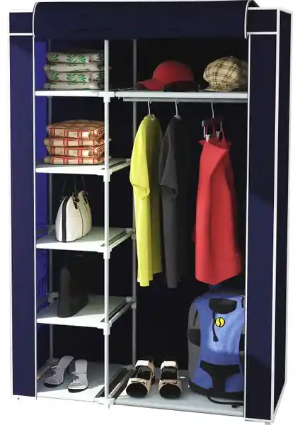 Tek Yandan Raflı Bez Dolap Canlı Lacivert Renkli Modern ve Fonksiyonel Ev Depolama Ünitesi