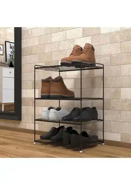 Tekno-tel 4 Katlı Metal Ayakkabılık Siyah Modern ve Dayanıklı Depolama Çözümü