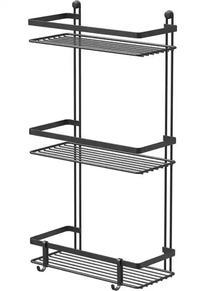 Tekno-tel Siyah 3 Katlı Kancalı Banyo Rafı Modern Tasarım ve Dayanıklılık