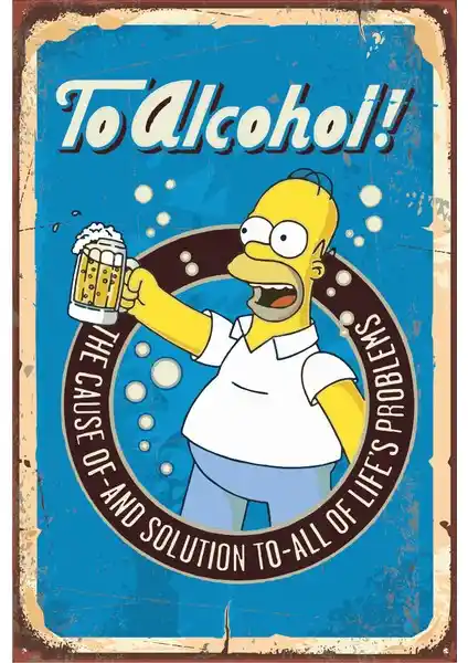 The Simpsons Bira Temalı Retro Ahşap Poster 20x30 cm Dekoratif Tasarım