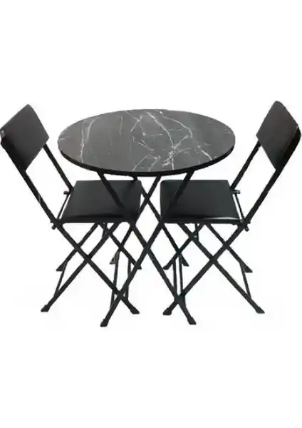 Tubix Siyah Mermer Desenli Yuvarlak Masa ve Sandalye Takımı – Modern ve Dayanıklı Tasarım