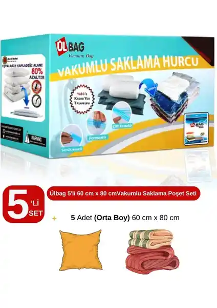 Ülbag 5'li Vakumlu Poşet Seti ile Eşyalarınızı Koruyun ve Alan Tasarrufu Sağlayın