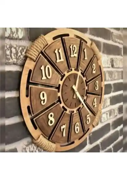 Ümra Lazer Ahşap Hasır Detaylı Modern Duvar Saati Dekorasyonunu Tamamlar