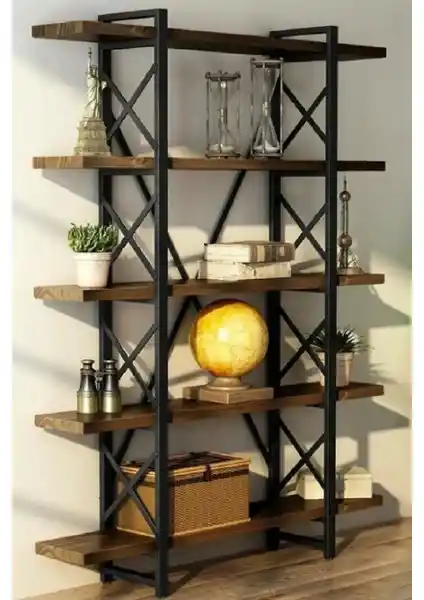 Umut Park Metal Masif Ahşap 5 Katlı Kitaplık: Dayanıklı ve Estetik Mobilya Çözümü