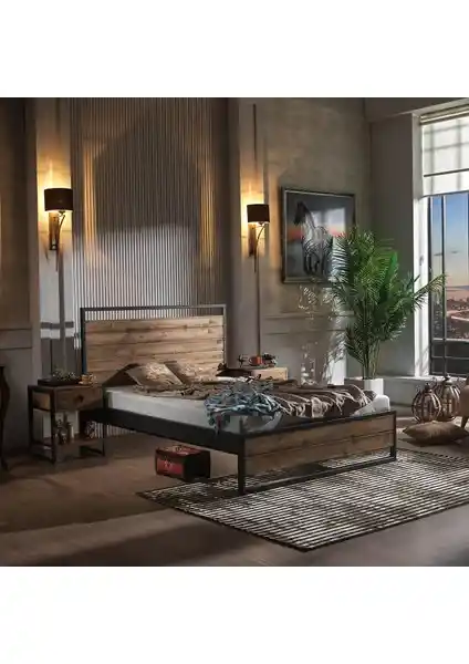 Unimet Ariane Ahşap Detaylı Çift Kişilik Metal Karyola Modern Tasarım ve Sağlamlık