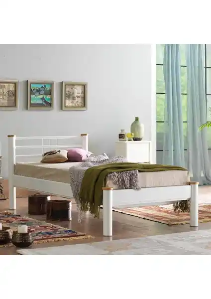 Unimet Kappis-S Tek Kişilik Ferforje Metal Karyola Beyaz Modern Tasarım ve Dayanıklılık