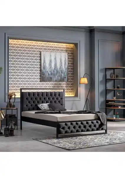 Unimet Mithra Çift Kişilik Metal Karyola Siyah Modern Tasarım ve Dayanıklılık