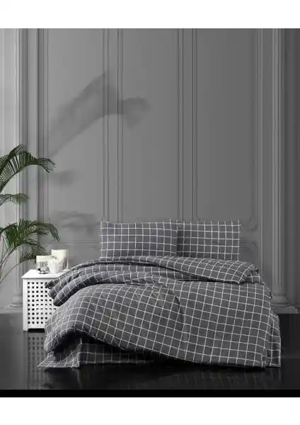 Üntaş Life Serisi Minikaro Füme Çift Kişilik Pamuklu Nevresim Seti Modern ve Dayanıklı Tasarım