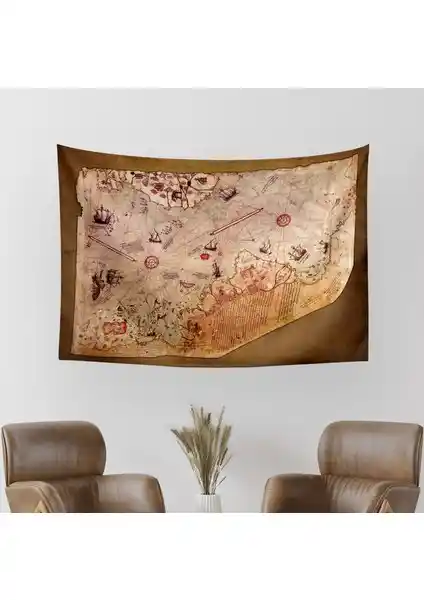 Vagonik Piri Reis 1513 Dünya Haritası Duvar Halısı Ev Dekorasyonunda Tarihi ve Estetik Bir Dokunuş