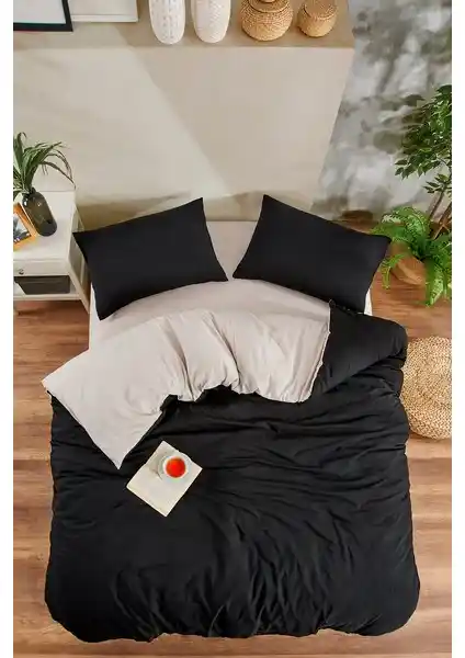 Valezium Siyah-Bej Çift Kişilik Nevresim Takımı ile Yatak Odasında Şıklık ve Konfor Artışı