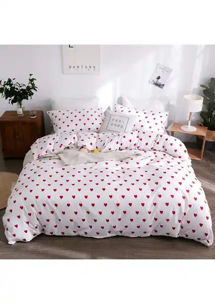 Valoroso Tekstil Çift Kişilik Kırmızı Kalp Desenli Nevresim Seti: Şık ve Konforlu Yatak Dekoru