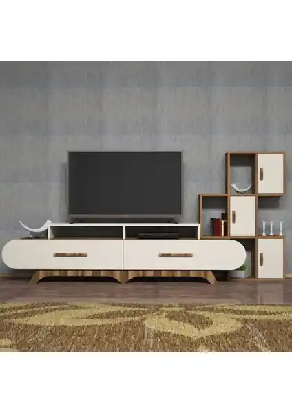 Variant Concept Flora Duvar Raflı TV Ünitesi Ceviz ve Ekru Renk Seçenekleriyle Modern Tasarım