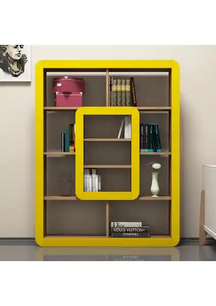 Variant Concept Orkide Kitaplık Ceviz ve Sarı Renkli Modern Tasarım Uzun Ömürlü Mobilya