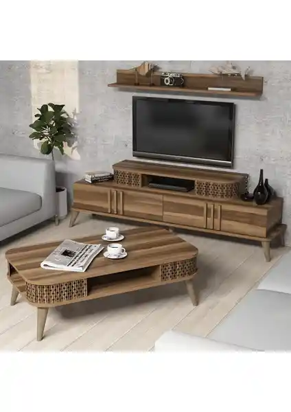 Variant Eylül TV Ünitesi ve Orta Sehpa Takımı Ceviz Renkli Modern Mobilya Tasarımı