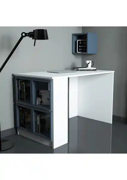 Variant Mobilya Variant Box Çalışma Masası Beyaz ve Mavi Modern Ofis Mobilyası