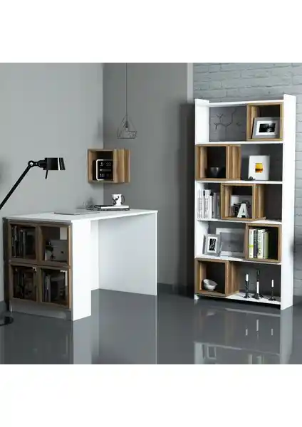 Variant Mobilya Variant Box Çalışma Masası ve Kitaplık Takımı Modern ve Fonksiyonel Tasarım