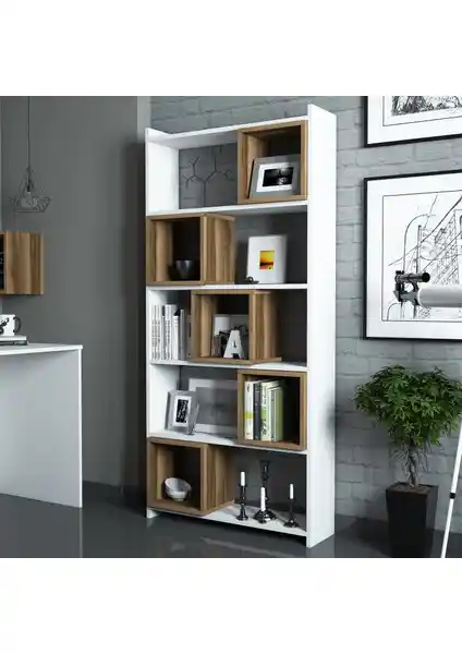 Variant Mobilya Variant Box Kitaplık Beyaz Ceviz: Modern ve Şık Tasarım ile Fonksiyonel Depolama Çözümü