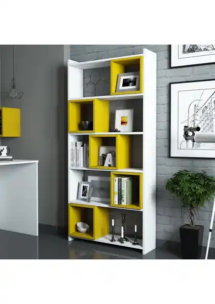 Variant Mobilya Variant Box Kitaplık Beyaz Sarı Modern ve Şık Tasarımıyla Dekorasyonunuza Uyum Sağlar