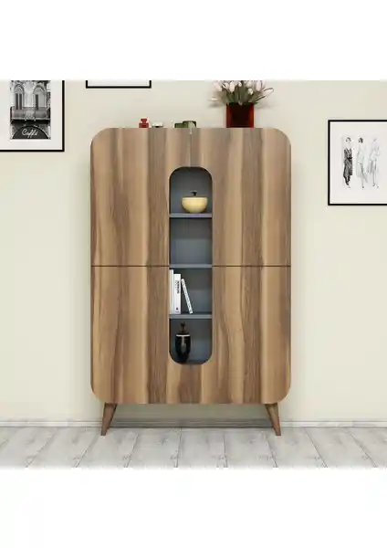 Variant Mobilya Variant Mine Çok Amaçlı Dolap Kitaplık Ceviz Mavi Modern Tasarım ve Dayanıklı Malzeme