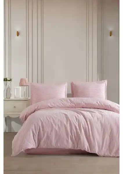 Varol Lastikli Saten Çizgili Çift Kişilik Nevresim Takımı - Şık ve Konforlu Yatak Dekorasyonu