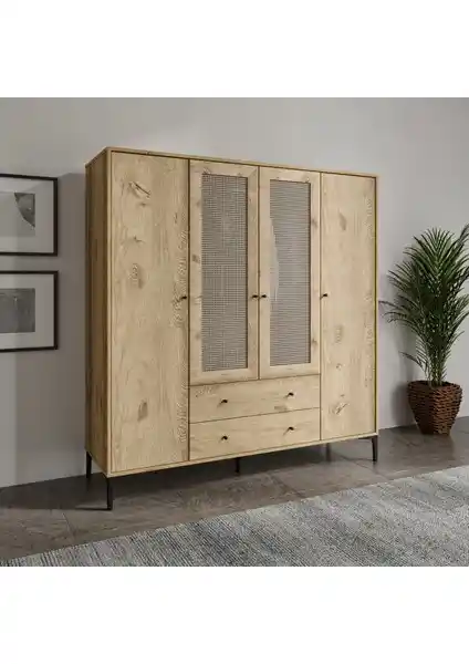 Venatto Trio Hasırlı XL Dolap: Estetik ve Fonksiyonellik Sunan Modern Depolama Çözümü