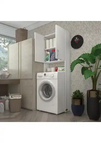 Veronika BYZ Çamaşır Makinesi Dolabı: Kompakt ve Fonksiyonel Banyo Depolama Çözümü